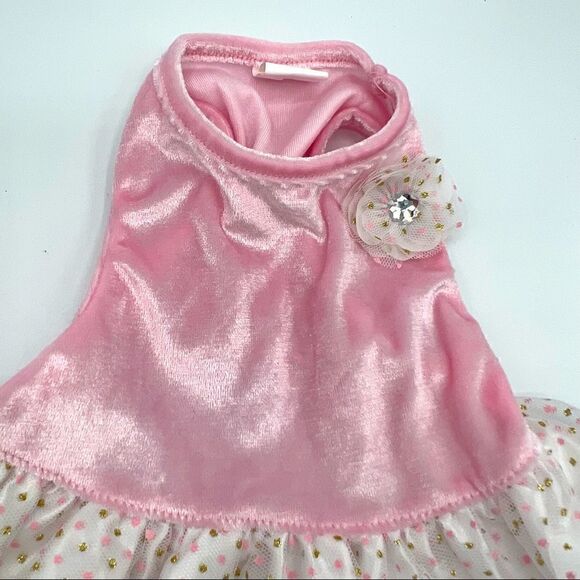 Pink & Gold Polka Dotted Dress with Bow (XS) - Picture 4 of 9